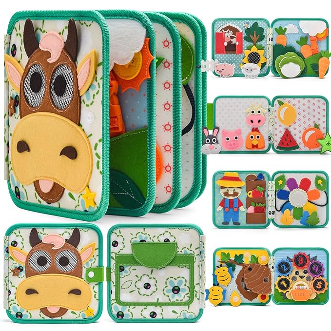 Busy book for toddlers green Montessori quiet activity toy
