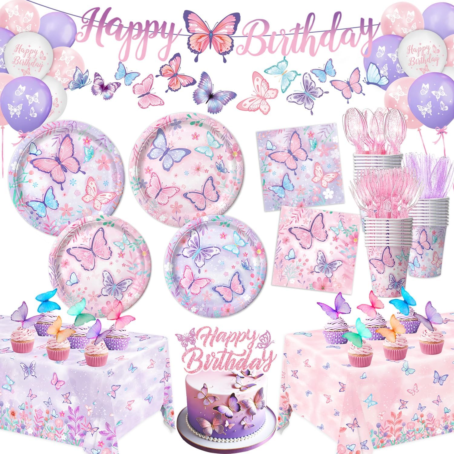  Butterfly birthday party decorations set with plates cups balloons and accessories