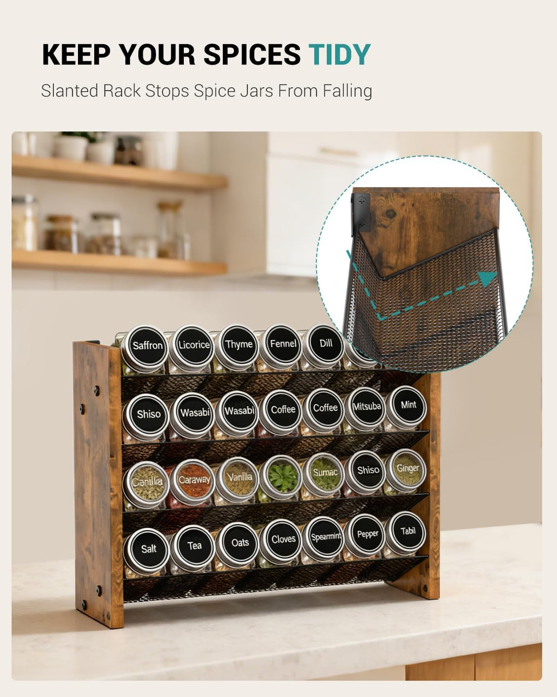 Spice rack organizer for kitchen cabinets