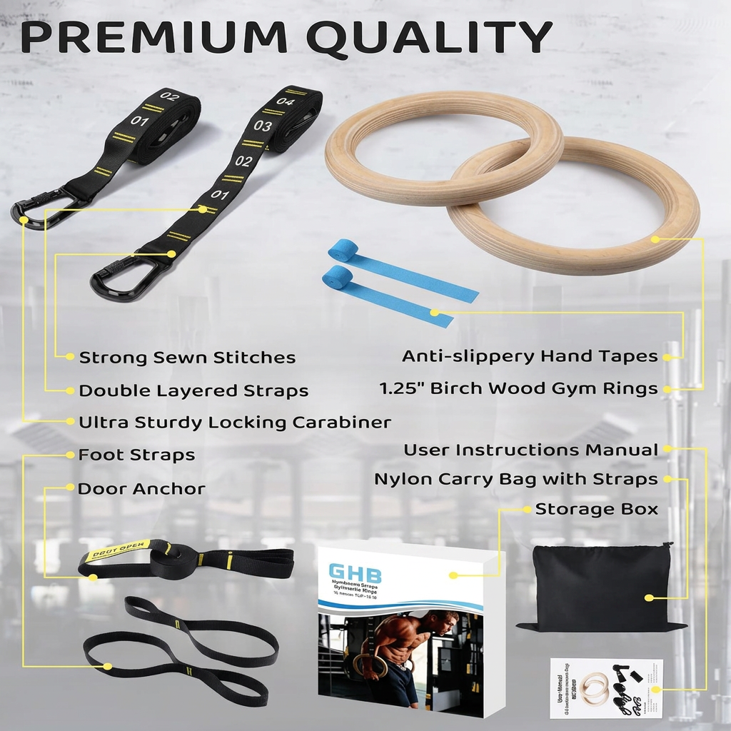 Calisthenics wooden rings for home gym and outdoor fitness training
