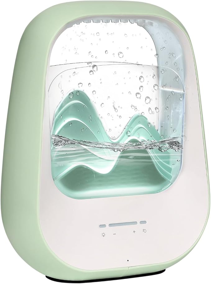 Calming nursery sound and light device with modern cream tabletop design