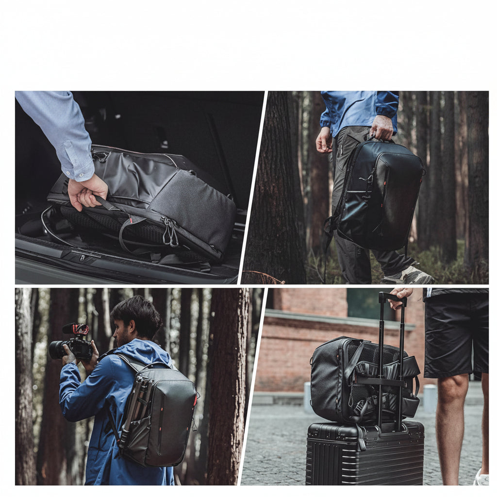 Camera backpack with adjustable inner compartments for photography gear