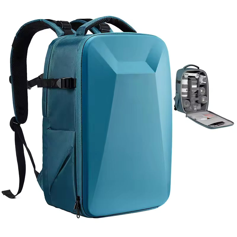 Large camera backpack with multiple storage pockets and compartments