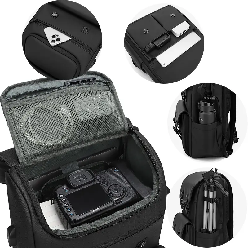 Camera backpack with dedicated laptop compartment and organized storage