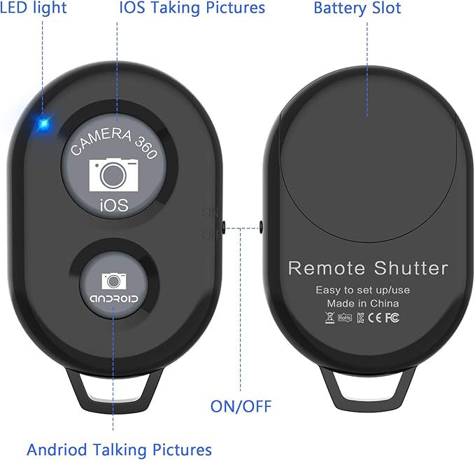 camera remote control for smartphone selfies and group photos with one click capture