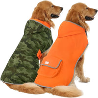 Camo Orange Reversible Hooded Dog Raincoat in Size XL
