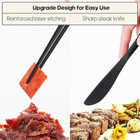 Camping utensil set with fork, spoon, and knife in compact storage case for outdoor activities