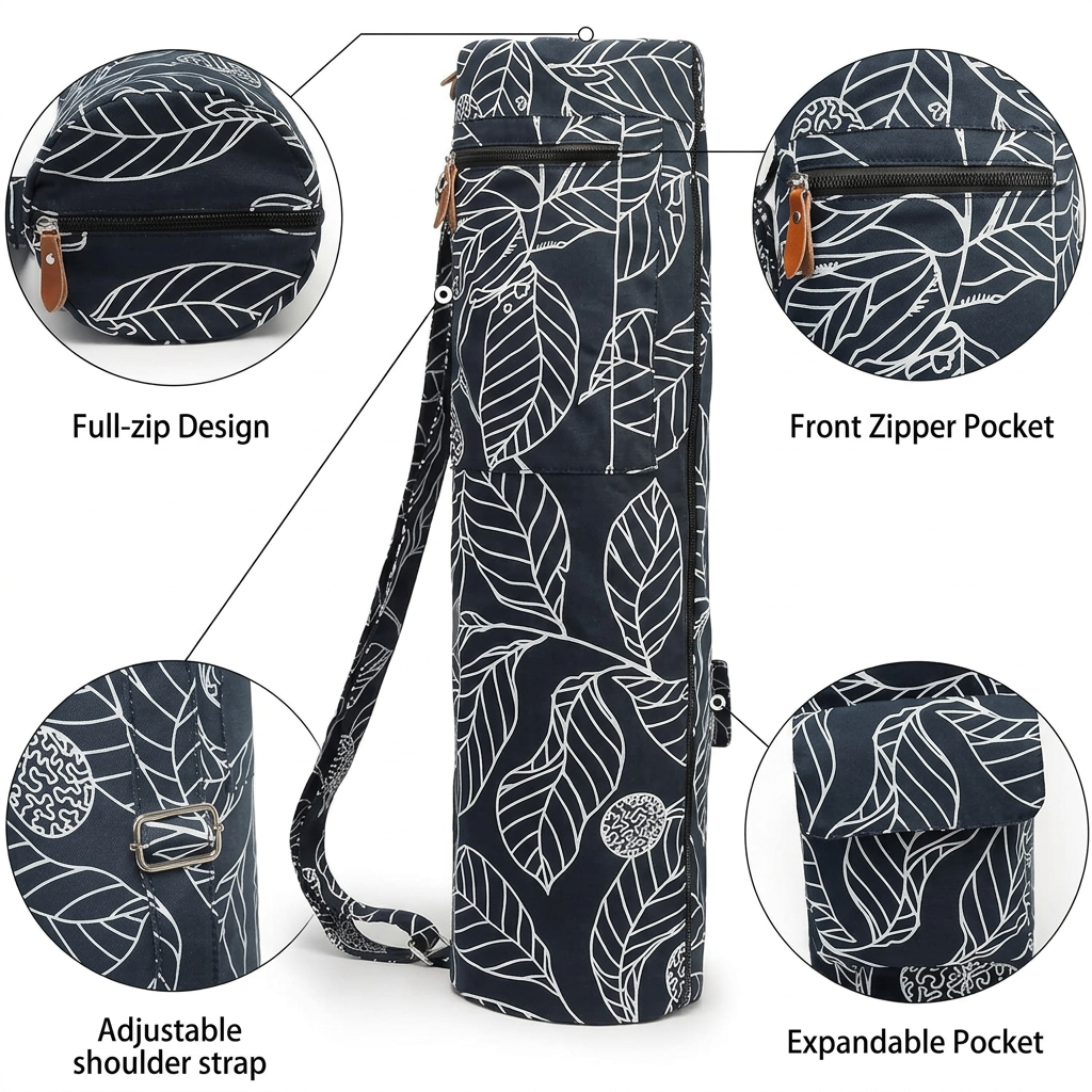 Full-Zip Canvas Yoga Mat Bag, Lightweight and Durable