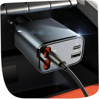  Retractable Car Charger Front View, USB C Fast Charging Adapter for iPhone and Samsung