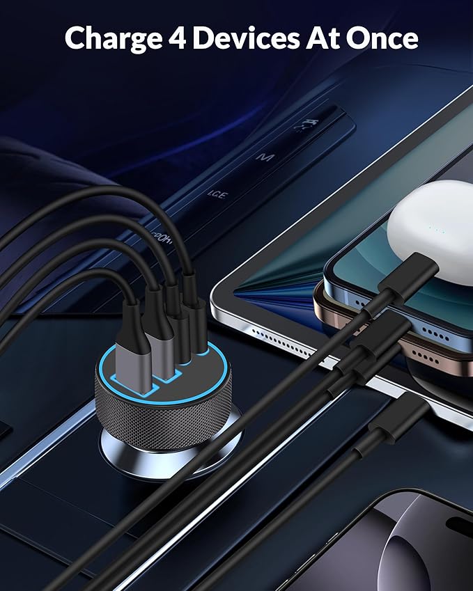 Multi port car charger charging multiple devices