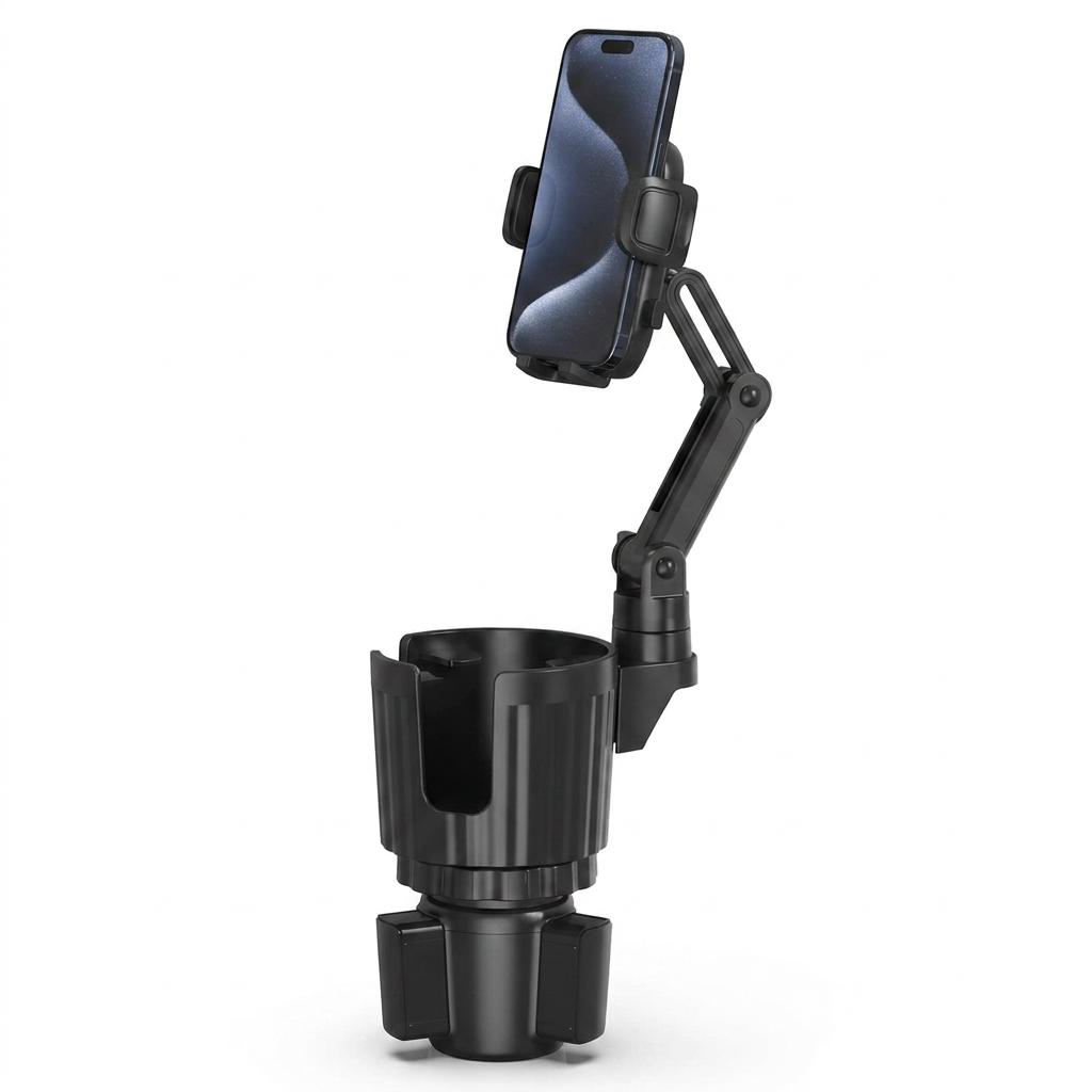 Car cup holder phone mount with adjustable base expander