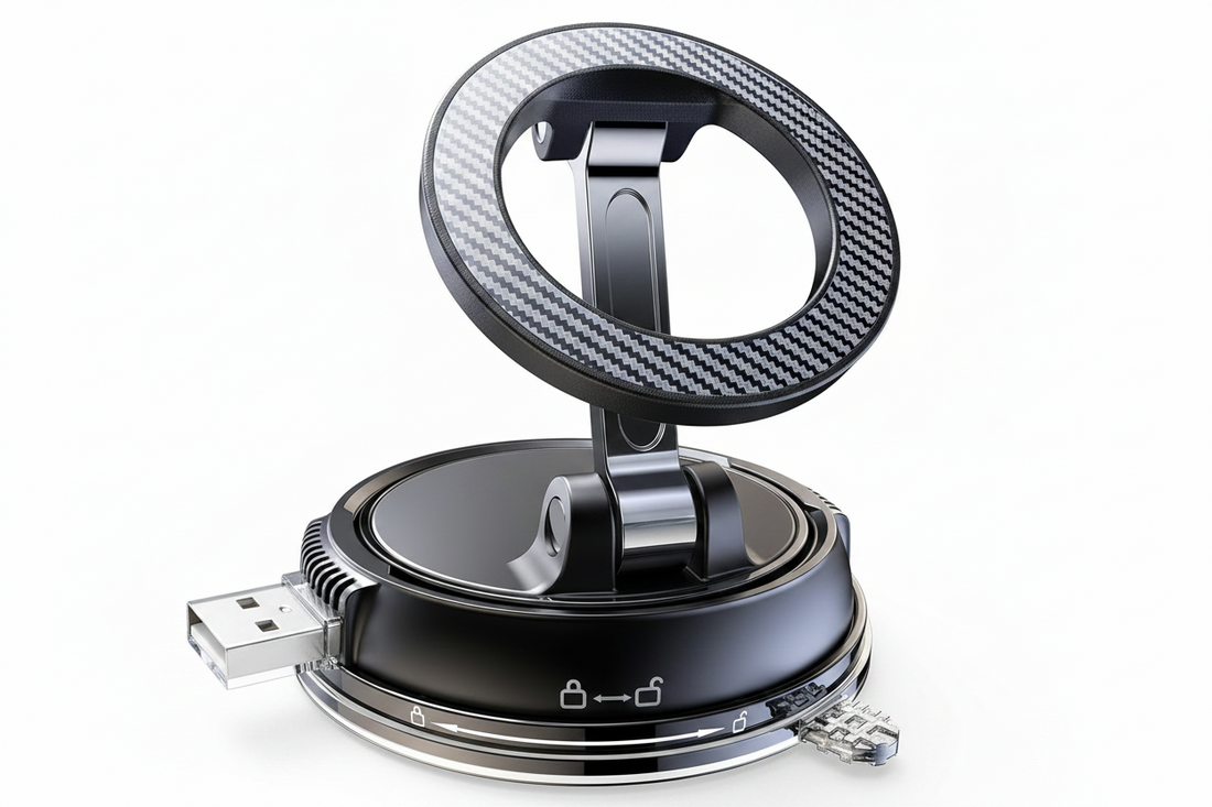 Car Phone Holder for Mag Safe, Front View with 2400gf Magnetic Hold and Carbon Fibre Design