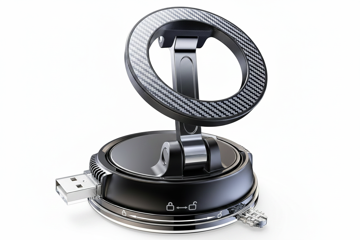 Car Phone Holder for Mag Safe, Front View with 2400gf Magnetic Hold and Carbon Fibre Design