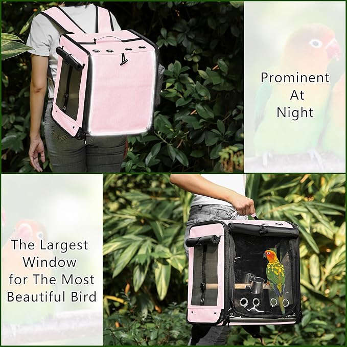 bird carrier backpack for safe car travel with seat belt strap