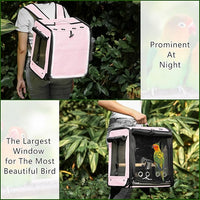 bird carrier backpack for safe car travel with seat belt strap