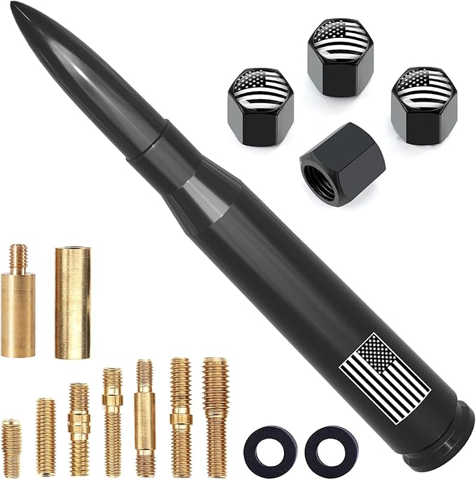 Car Truck Antenna with American Flag Design, Short Replacement for GMC, Chevy, Dodge, and Ford