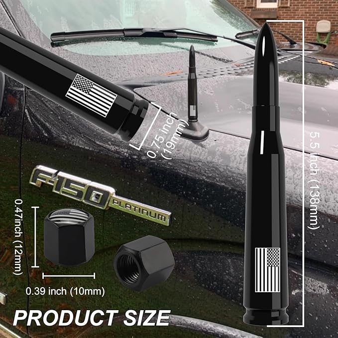 American Flag Tire Valve Caps Included with Car Truck Antenna for GMC, Chevy, Ford, and Dodge