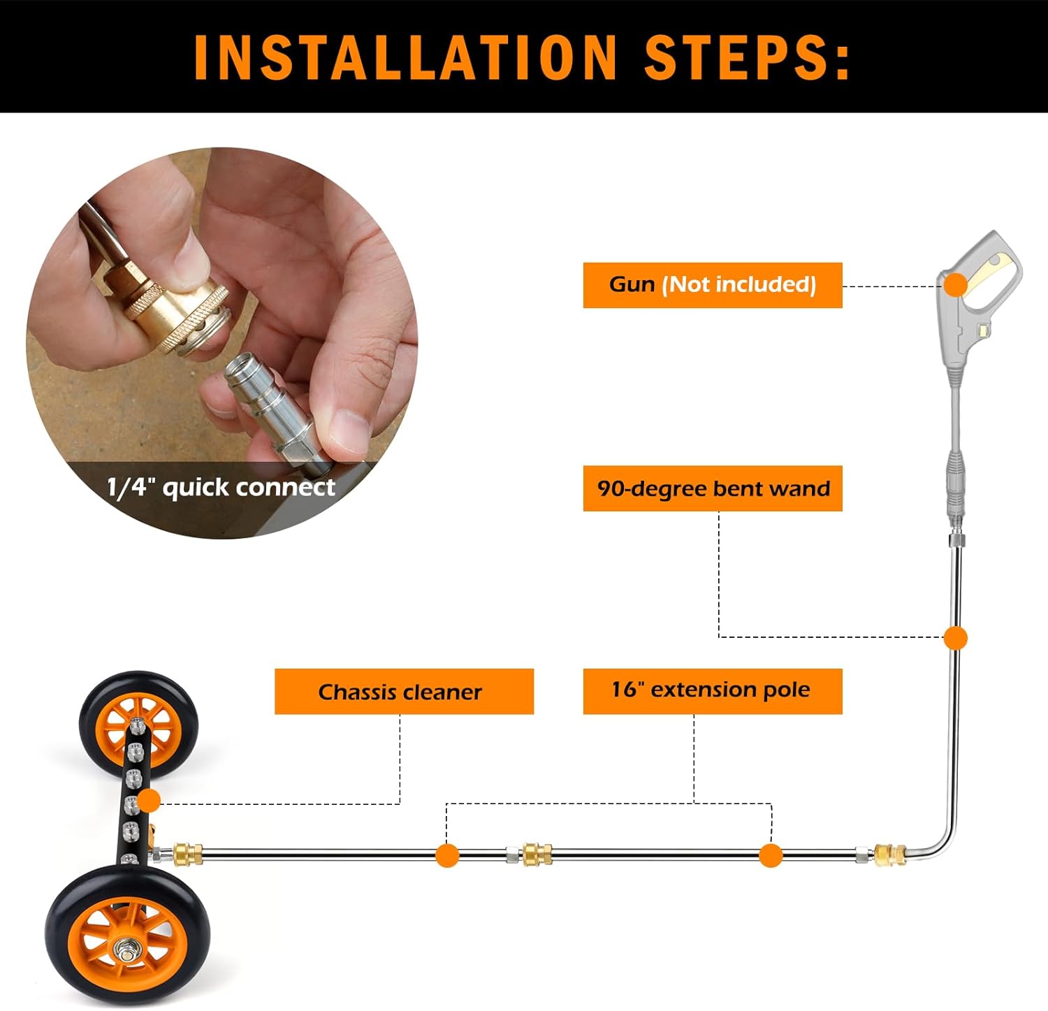 Car undercarriage cleaner with extension wand for deep cleaning