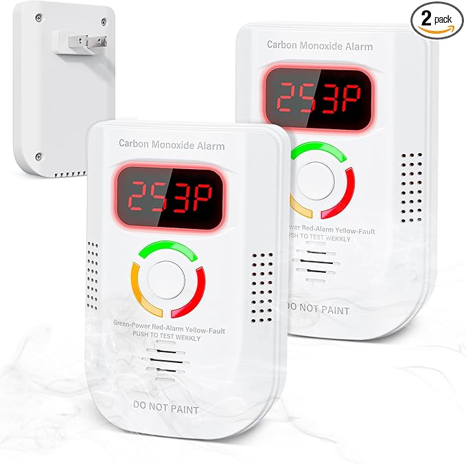 Carbon monoxide detector 2 pack plug in gas alarm
