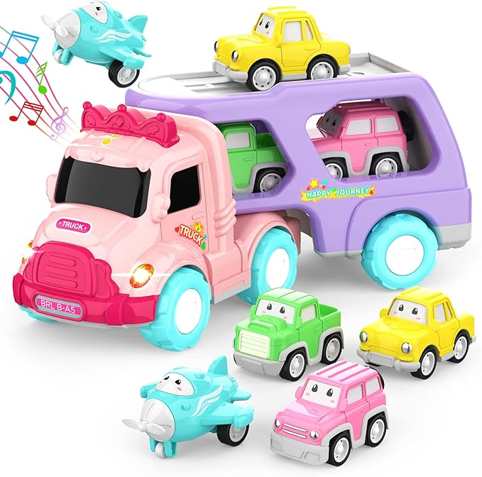 Carrier truck toy for toddler girls pink toy cars set