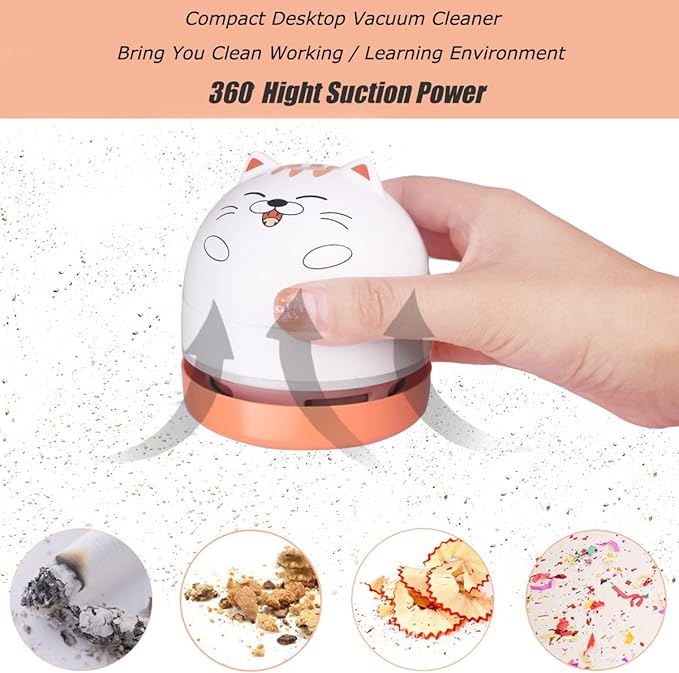 Cute Cartoon Design Desk Vacuum Cleaner, USB-powered for Efficient Cleaning of Crumbs, Dust, and Tiny Debris.