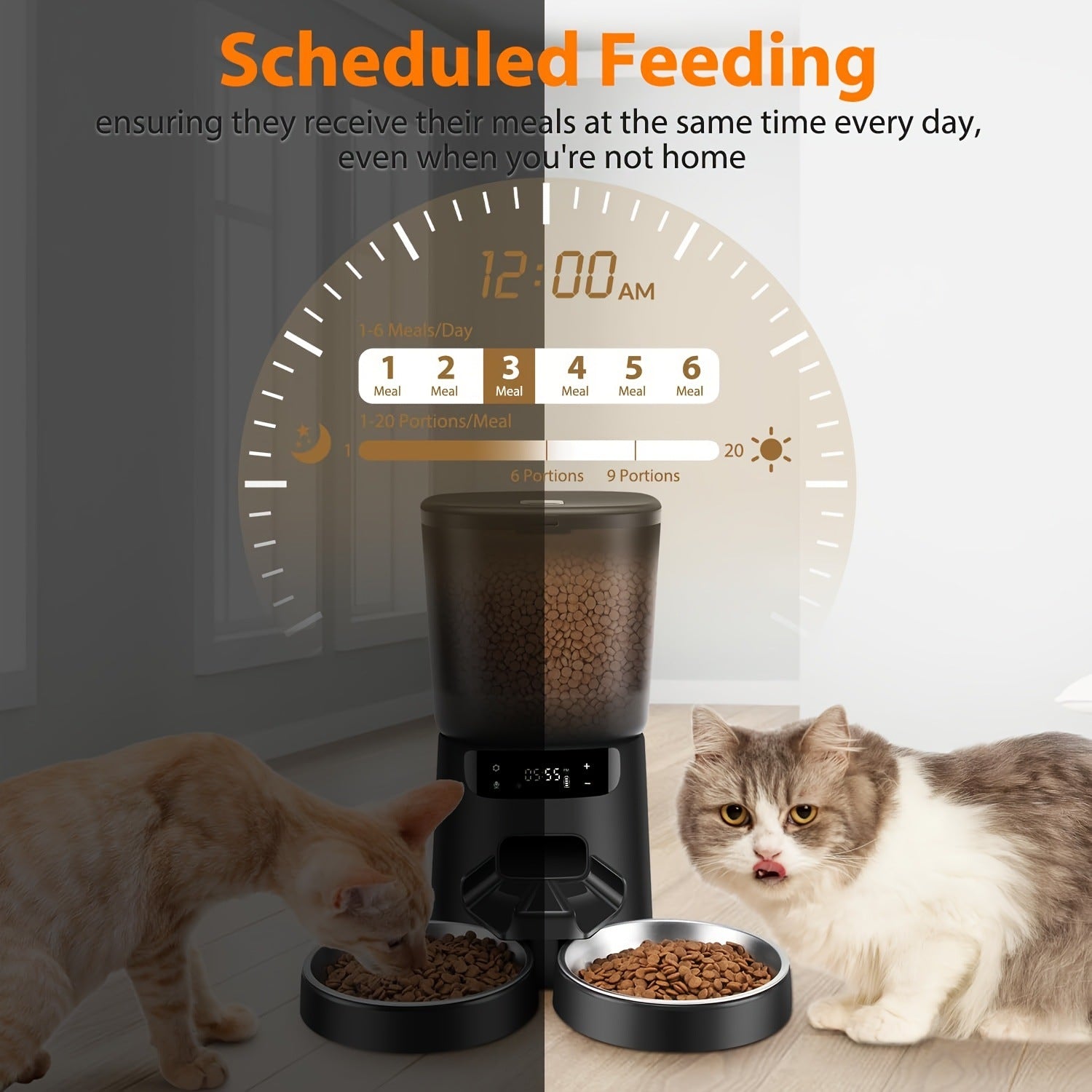 Stainless steel bowl inserts on an automatic cat feeder