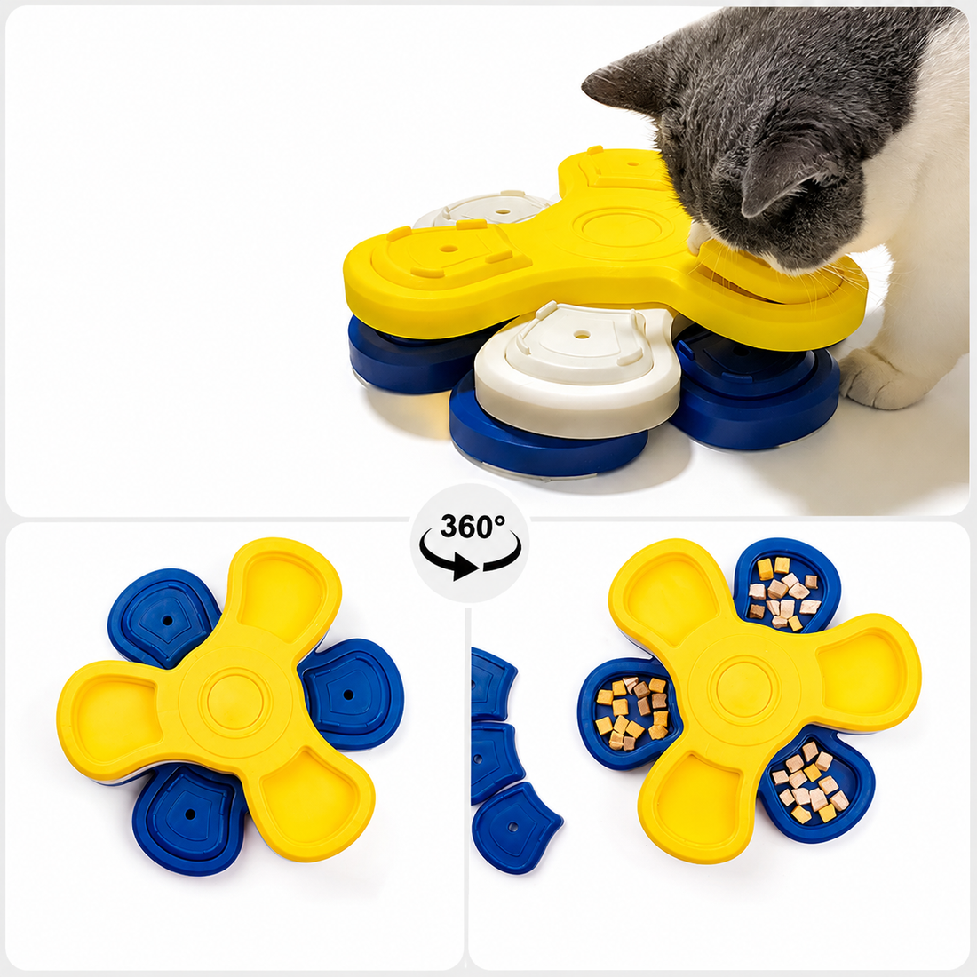 Cat Food Puzzle Toy with Multiple Covered Feeding Compartments