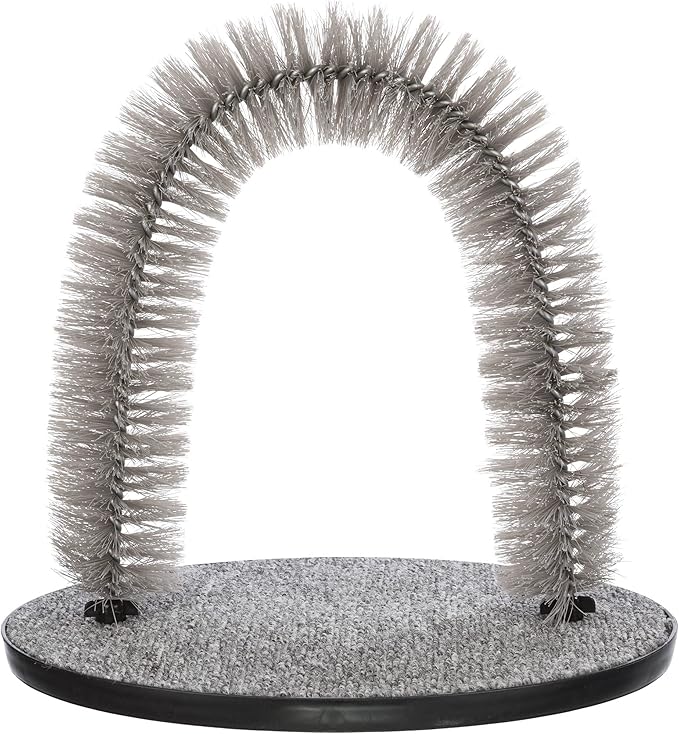 Cat grooming arch with brush and carpet base