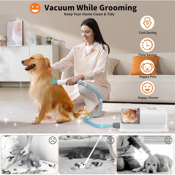 Cat grooming vacuum kit for hair trimming and loose hair collection