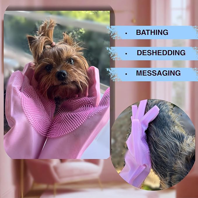 Cat Hair Removal Gloves with Silicone Bristles for Grooming and Shedding Control