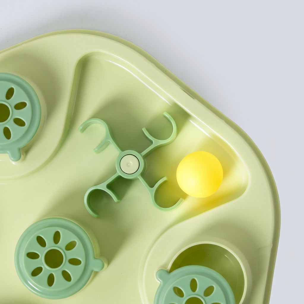 Interactive cat and kitten puzzle feeder with multiple food compartments