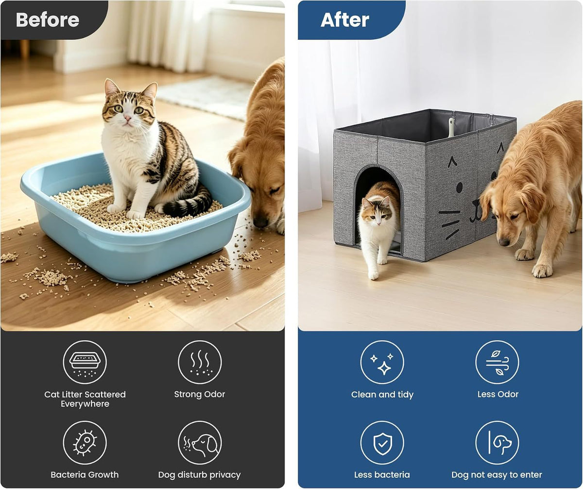 Cat Litter Box with Raised Fence for Litter Containment