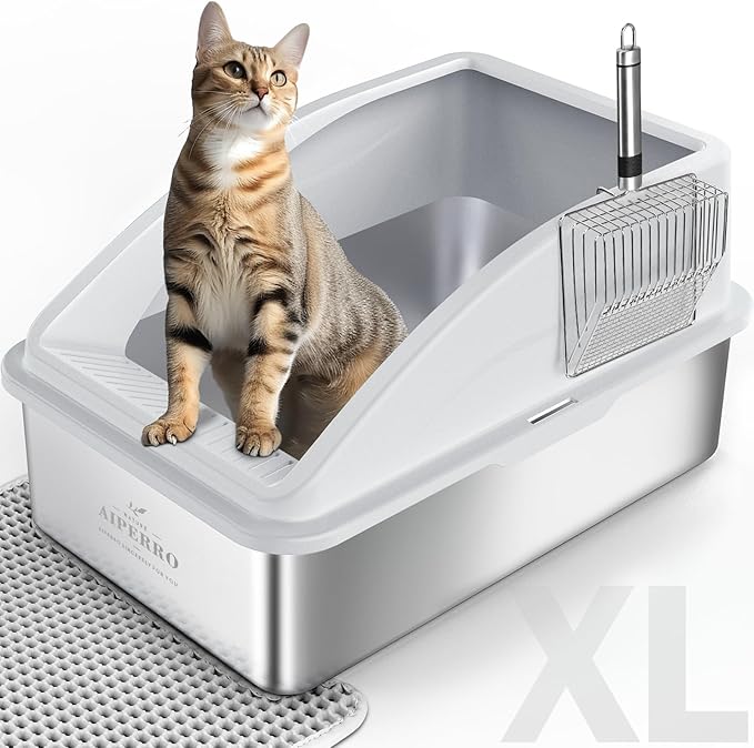 Cat Litter Box with Litter Mat and Metal Scoop Complete Set