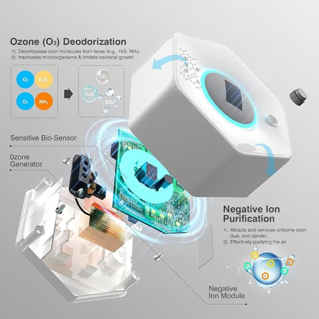 Cat Litter Deodorizer Device With Sensor Monitor Function
