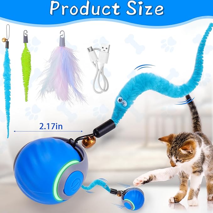 Cat chasing and playing with automatic toy ball