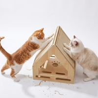 Cat scratching pole with attached teaser toy for interactive play