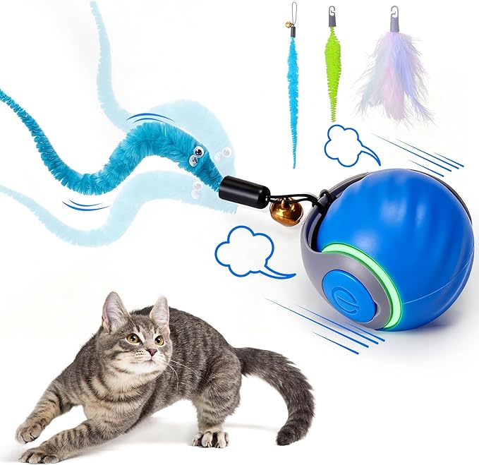 Front view of automatic cat toy ball with tails