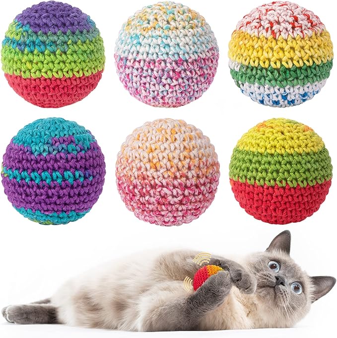 Cat Toy Balls 6 Pack Yarn Balls with Bell for Indoor Cats
