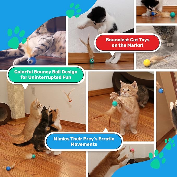Set of 5 bouncy balls for indoor cat activity