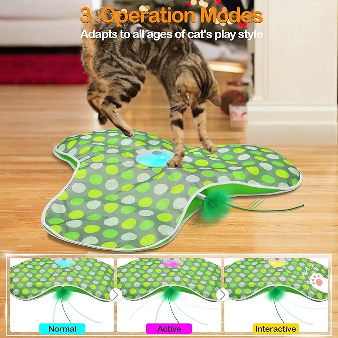 Touch Activated Cat Toy with Realistic Mouse Squeak and Concealed Moving Feather