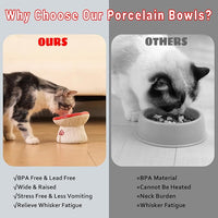 Ceramic Cat Water Bowl with Red Mushroom Design