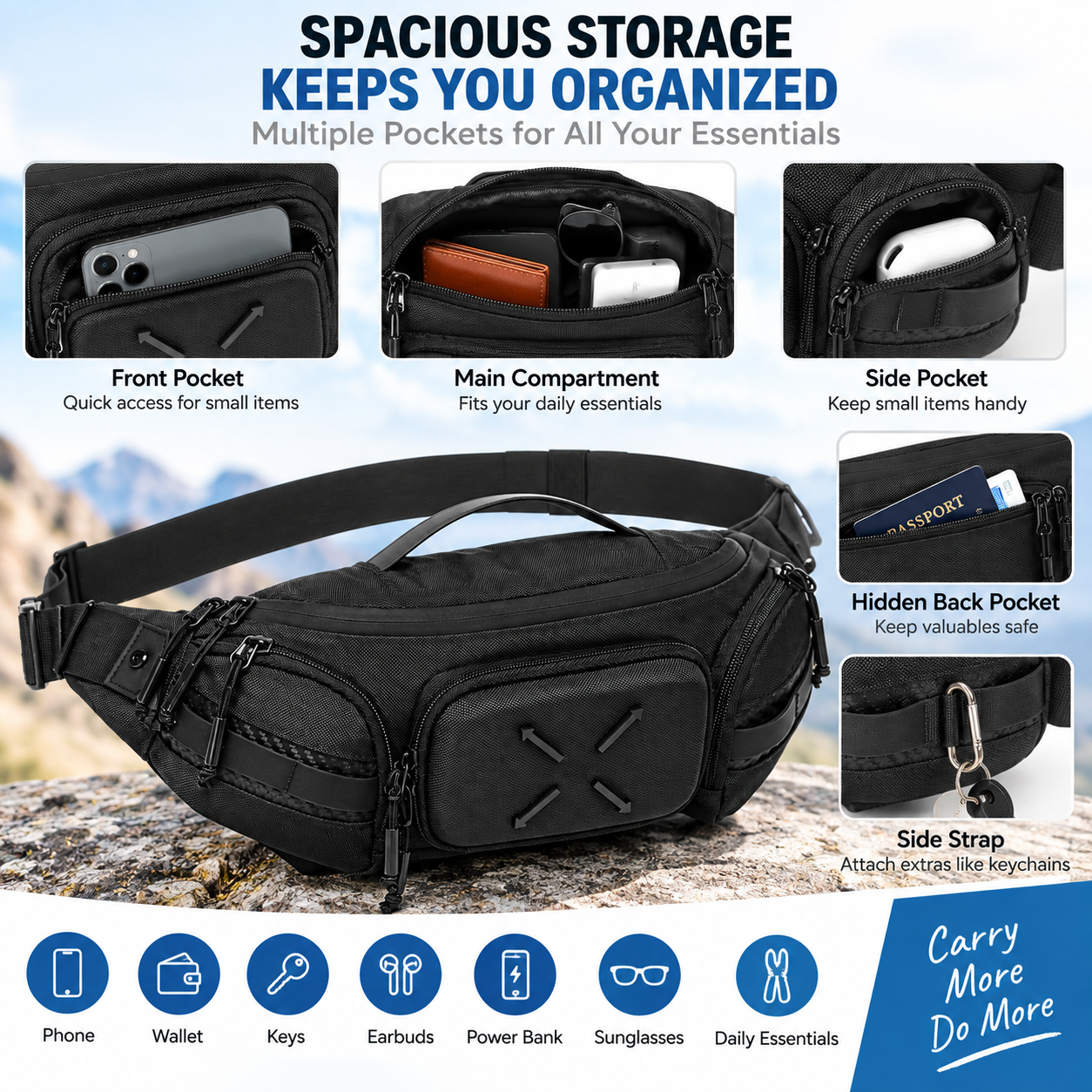Men's chest sling bag with adjustable carrying strap