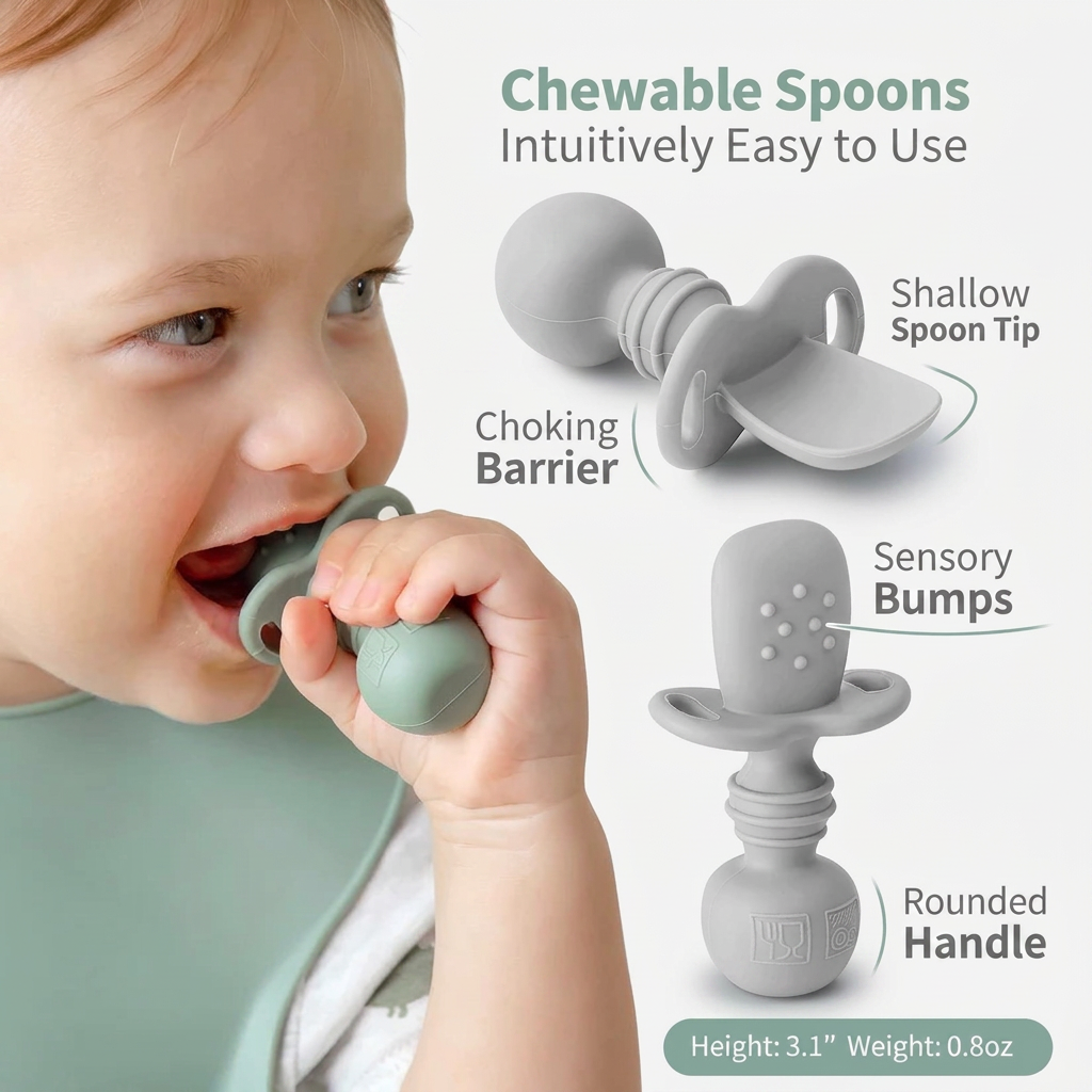 Baby Feeding with Silicone Chewable Spoon – Safe for Self-Feeding and Teething Relief