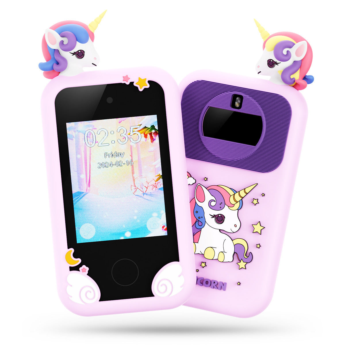 Side view of a children's digital camera with a portable phone-inspired design.