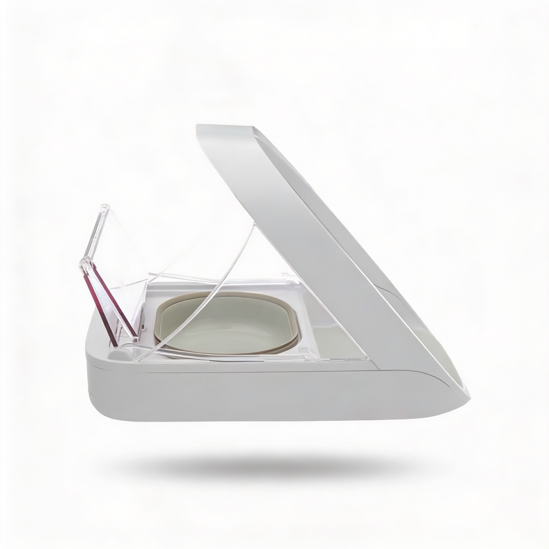 Chip-compatible pet food bowl with access-style lid