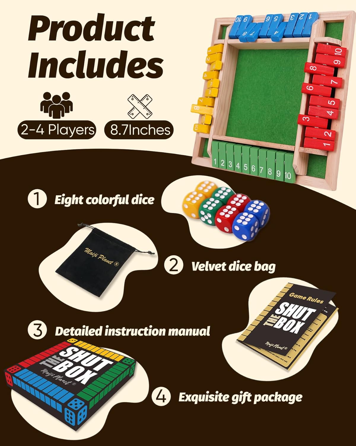 Classic math dice game Shut The Box for kids and adults