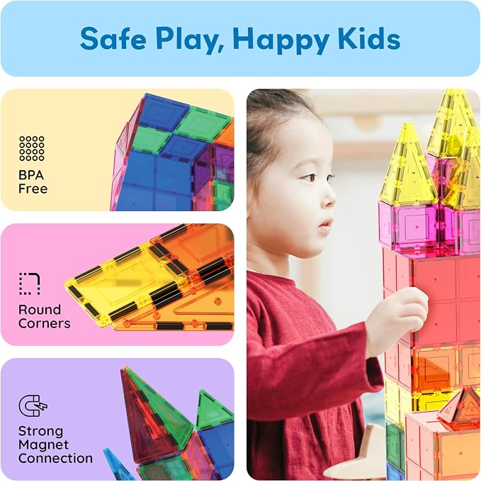 Clear magnetic construction tiles connected to create a three-dimensional geometric structure.