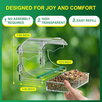 Front view of clear acrylic window bird feeder