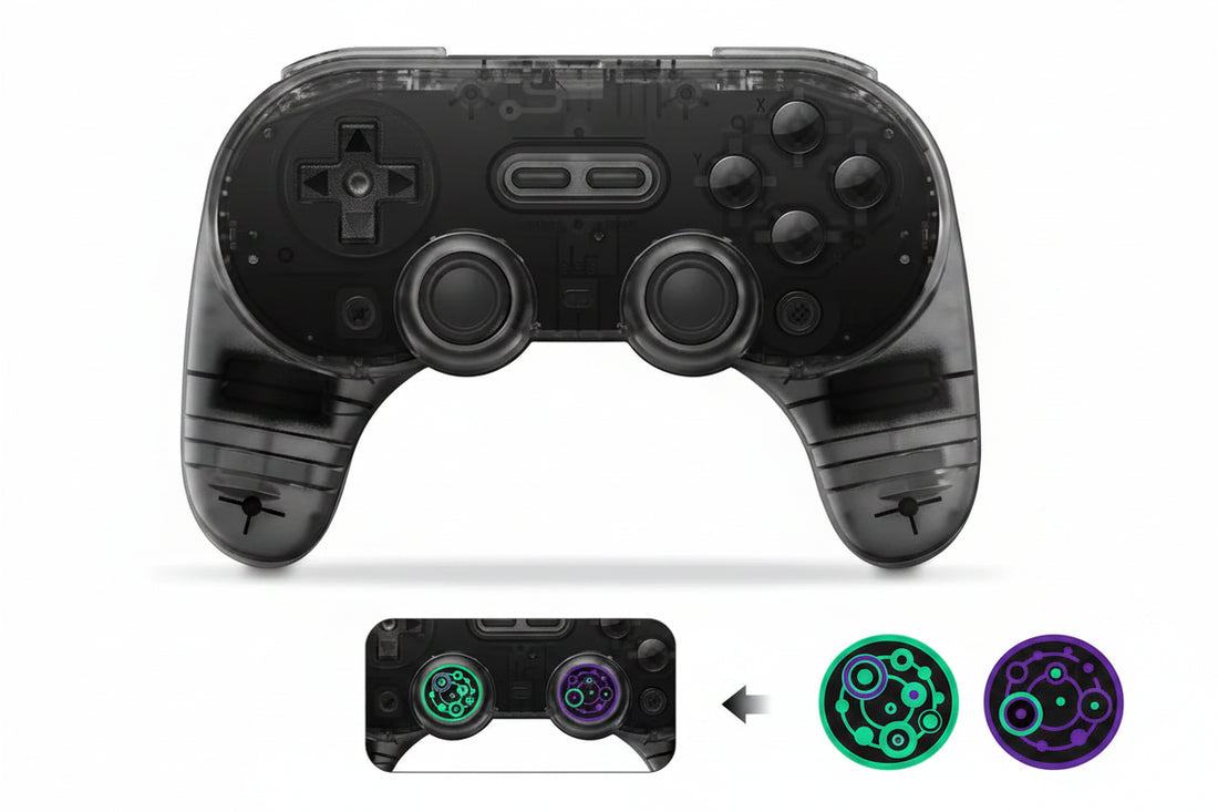 Clear black Bluetooth wireless controller set with two gamepads