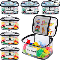 6 pack clear toy storage bags with zipper closures for toys and accessories